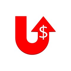 Red Dollar Sign With Growing Up Arrow icon