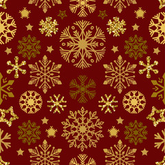 Naklejka na ściany i meble Snow pattern on red background. Vector Illustration.
