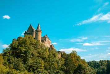Fototapeta na wymiar Vianden Castle with blue sky, Luxembourg