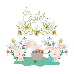 easter label with egg and flowers icon