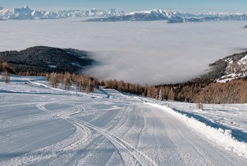 Obraz premium aerial view of the lake ossiach - ossiachersee from the gerlitzen mountain near villach, austria.
