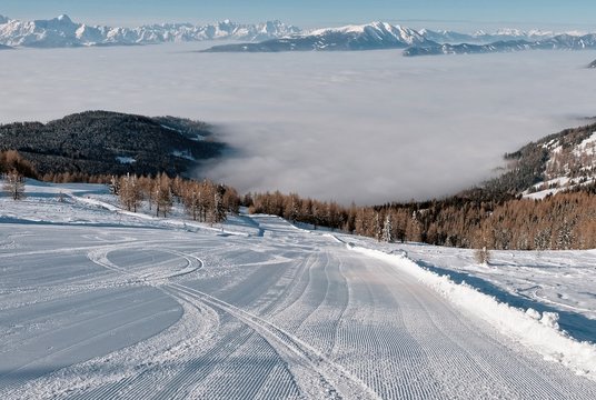 aerial view of the lake ossiach - ossiachersee from the gerlitzen mountain near villach, austria.