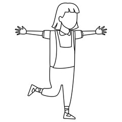 Girl running cartoon black and white