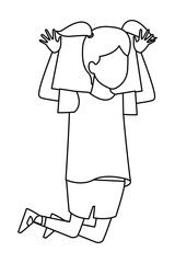 Girl jumping cartoon black and white