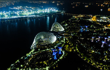 View at Singapore City Skyline, night landscape, Marina Bay 