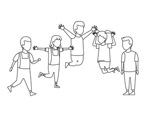 Kids playing cartoons black and white