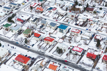 Reykjavik residential area aerial - obrazy, fototapety, plakaty