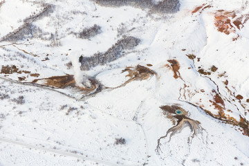 Strokkur geyser erupts aerial, Iceland