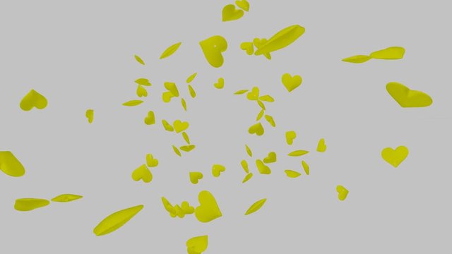 Lluvia de corazones amarillos. Video 3D Blender