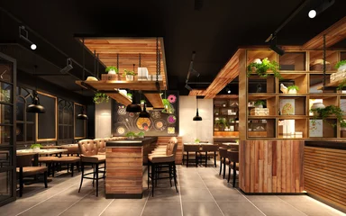 Fotobehang 3d render luxe restaurant café © murattellioglu