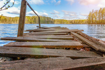 Fishing tourism relax concept. Traditional Russian Finnish and Scandinavian view. Beautiful forest...