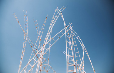 Decorative architectural art construction on beach. Stairway to Heaven. Ex fest Kazantip.
