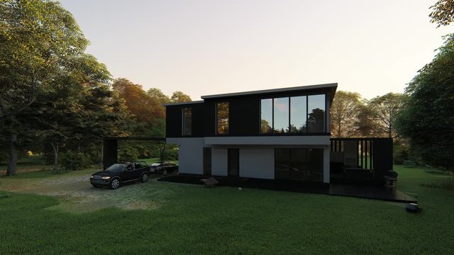 house in garden 3d render illustration