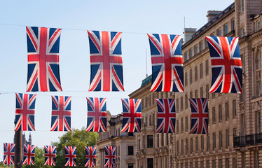Fototapeta na wymiar british flags - Reagent Street - I - London