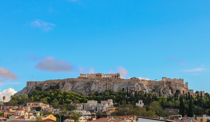 Fototapeta na wymiar Panorama of the Acropolis of Athens from a rooftop near Monastiraki Place, Athens, Greece
