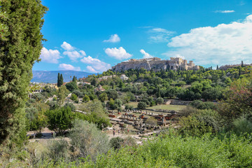 Fototapeta na wymiar view on the Acropolis of Athens from the ancient agora