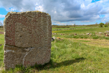 rune stone in the sun on Oland, Sweden