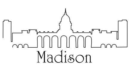Madison city one line drawing abstract background with cityscape
