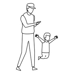 Family and kids cartoon black and white