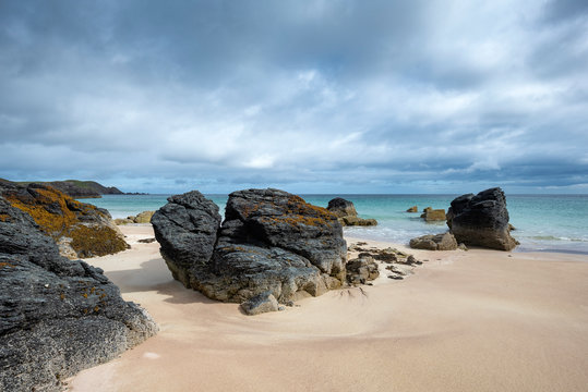 United Kingdom, Scotland, Sutherland, Durness, Sango Sands, rocky coast