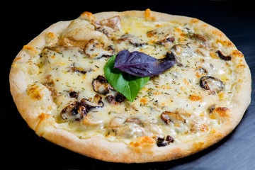 fresh italian pizza on black background