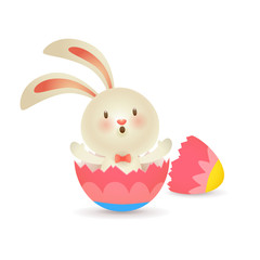 Bunny hiding in cracked Easter egg