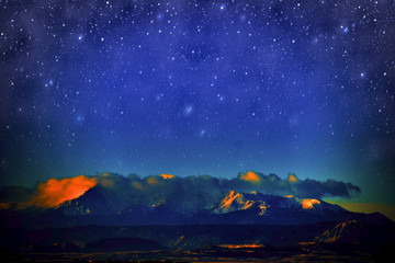 Fototapeta na wymiar Rocky Mountains, sunrise at night