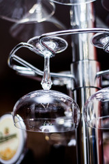 a glass of water in the restaurant bar counter