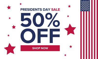 Happy Presidents day in United States. Washington's Birthday. Shopping sale banner, poster or background. Traditional federal holiday in America. Celebrated in February