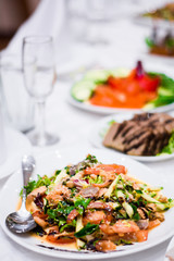 food table dish dish salad vegetables meat