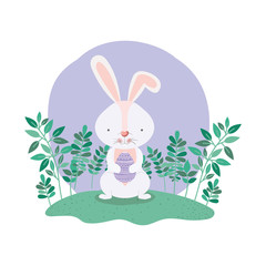 rabbit with branchs and leaves isolated icon