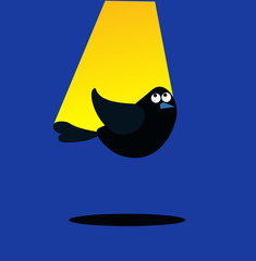 Cartoon picture with home pets, domestic animals, bird, birdie, mockingbird, light above of bird. Vector illustration. 