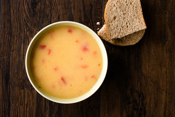 Homemade Potato Pumpkin Soup served with Bread.