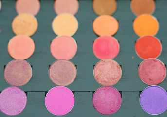 Colorful display palette of round make-up 