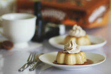 Cream jelly served with milk liqueur
