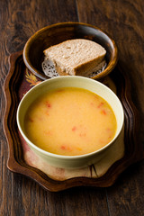 Homemade Potato Pumpkin Soup served with Bread.