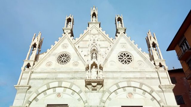 Tilt-up of Santa Maria della Spina, a gothic church, on Arno River Pisa IT