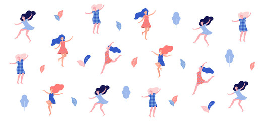 Happy dancing women vector illustration.