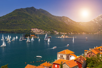Sunny Mediterranean landscape. Montenegro, Bay of Kotor.