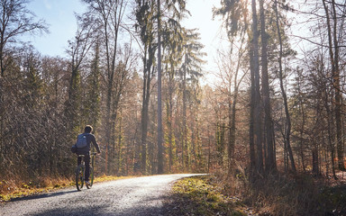 Obraz premium Bikers for the Forest with beautiful lights