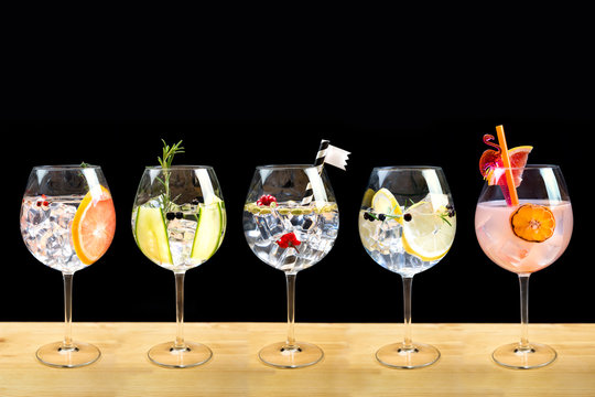 Gin Tonic Cocktails Garnish Fishbowl Glass Alcohol