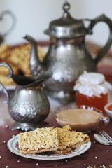 Grated pie served with coffee and jam