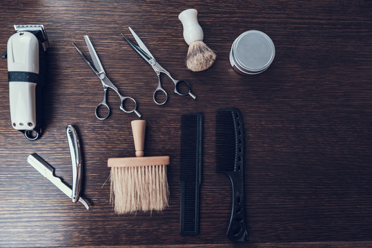 Close up photo of few tools for hair cutting