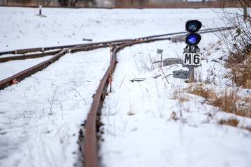 railroad semaphore with blue lamp