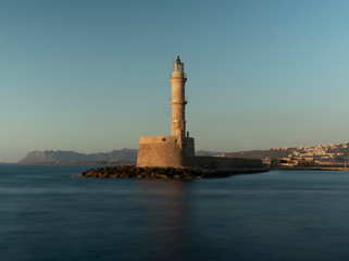 Lighthouse sunset at Chania City, Crete Island, Greece