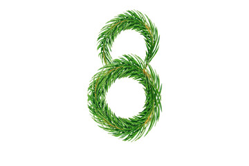 Number 8, collected from Christmas tree branches, green fir