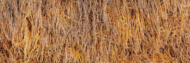 surface of dry hay in a haystack, rural area.