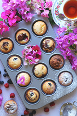 Muffins in form just baked