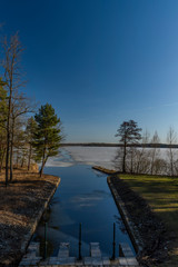 Nice sunny winter day near Rozmberk pond in south Bohemia