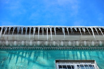 Winter landscape. Icicles.